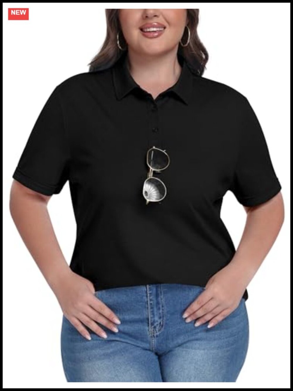 Plus Size Golf Polo Short Sleeve Athletic Tennis Top with Sunglasses Loop